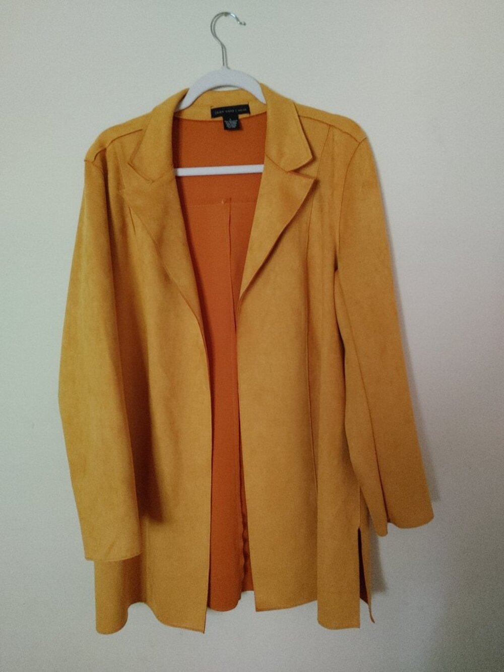 Joan Vass New York Mustard Faux Suede Open Front Blazer Size Large